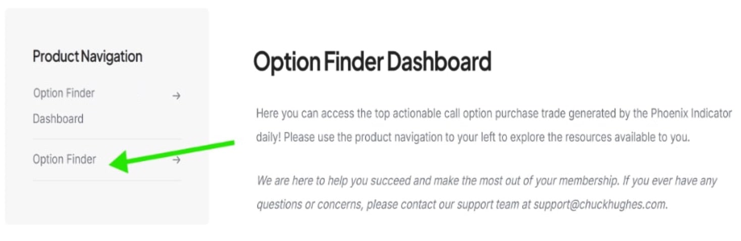 Option Finder in left navigation bar